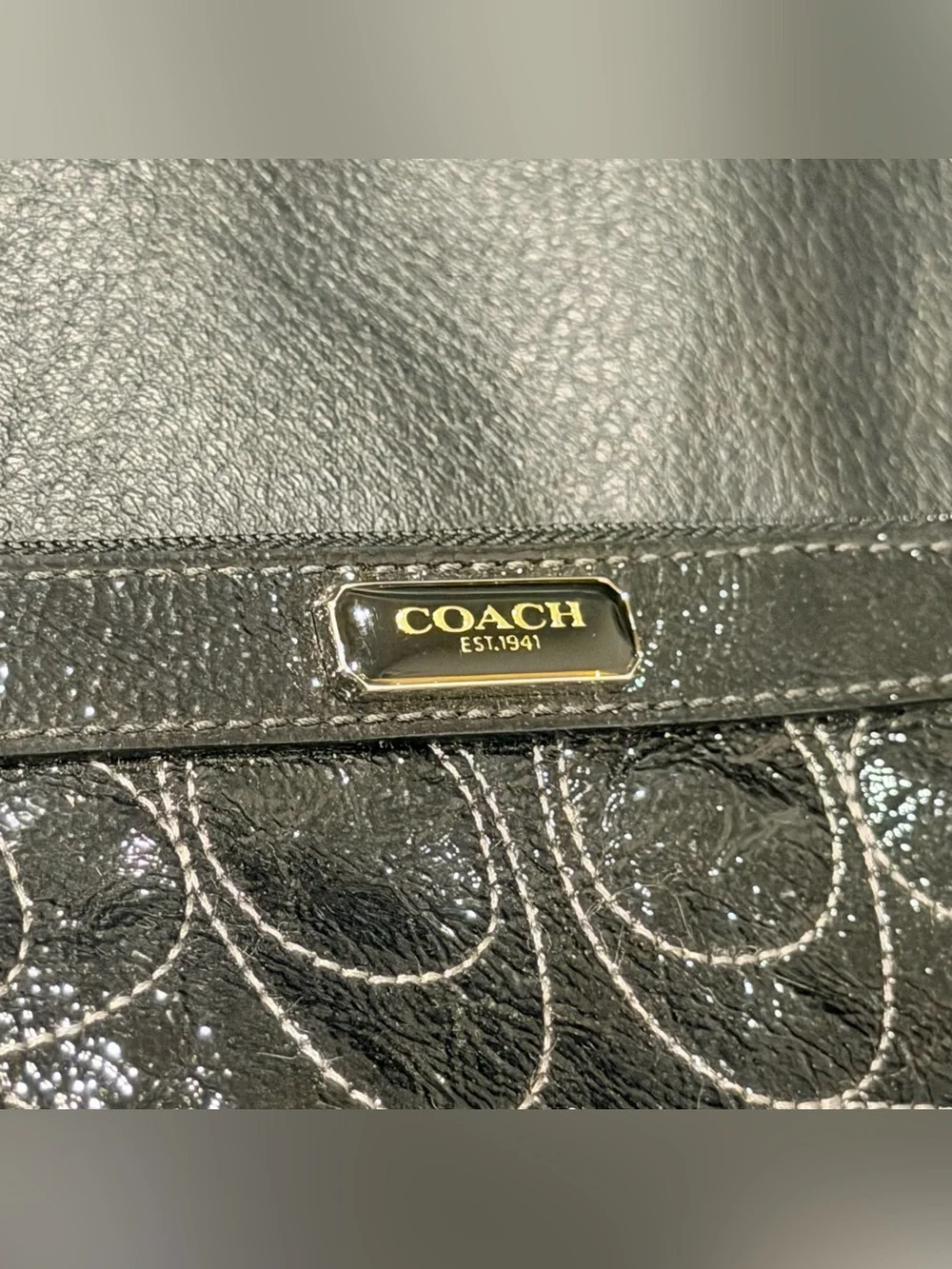 Coach Vintage y2k Black Patent Signature Wristlet / Pouch